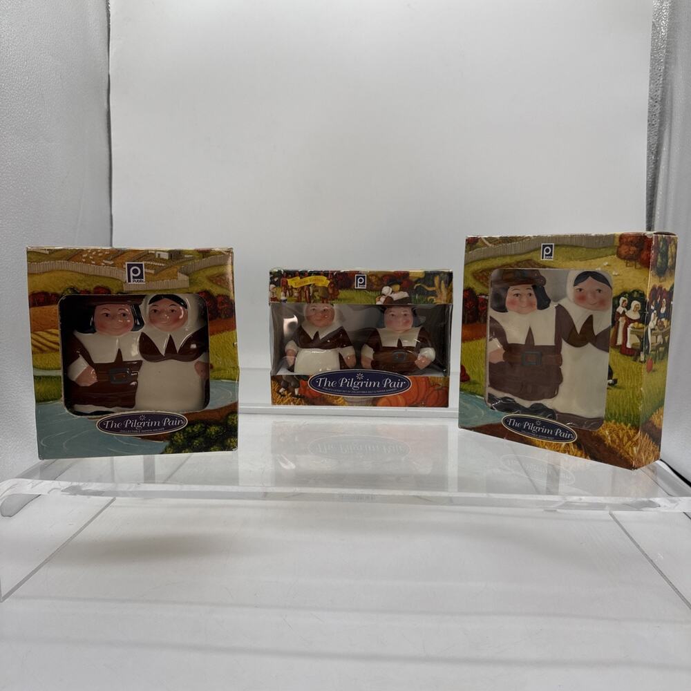 Publix Pilgrim Couple Ceramic Salt & Pepper Shaker Napkin Holder Spoon Rest 2002